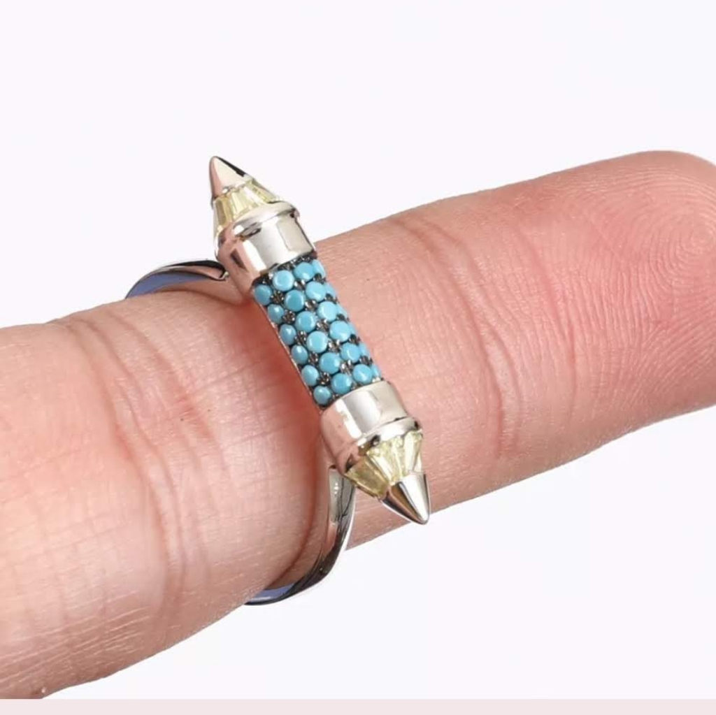 Awesome Turquoise &Yellow Topaz Prism Ring 6.5